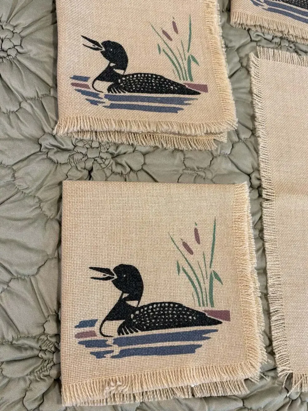 D.F. Colson Loon Placemat and Napkin Set Tan Fringe 1986